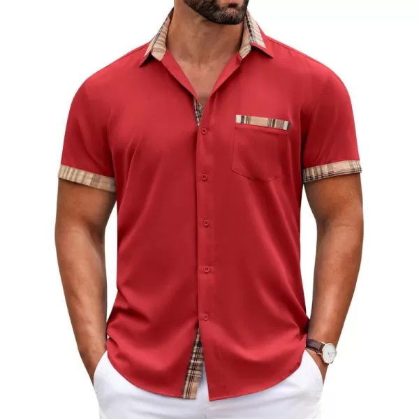 COOFANDY Mens Short Sleeve Dress Shirts Casual Wrinkle Free Shirt Plaid Collar Summer Button Down Shirts