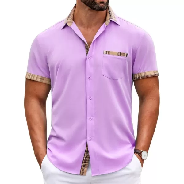 COOFANDY Mens Short Sleeve Dress Shirts Casual Wrinkle Free Shirt Plaid Collar Summer Button Down Shirts