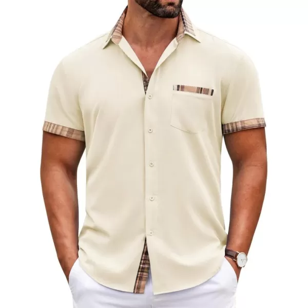 COOFANDY Mens Short Sleeve Dress Shirts Casual Wrinkle Free Shirt Plaid Collar Summer Button Down Shirts
