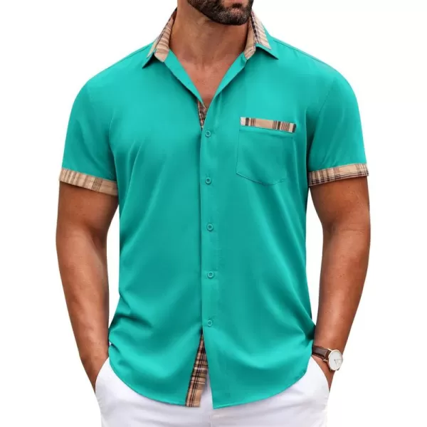 COOFANDY Mens Short Sleeve Dress Shirts Casual Wrinkle Free Shirt Plaid Collar Summer Button Down Shirts