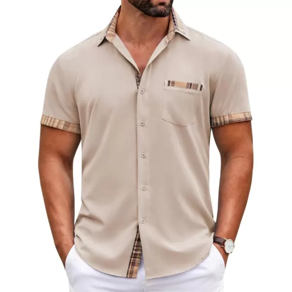 COOFANDY Mens Short Sleeve Dress Shirts Casual Wrinkle Free Shirt Plaid Collar Summer Button Down Shirts