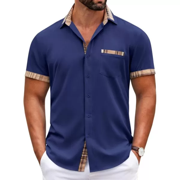 COOFANDY Mens Short Sleeve Dress Shirts Casual Wrinkle Free Shirt Plaid Collar Summer Button Down Shirts