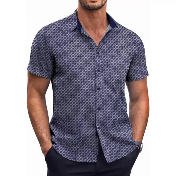 COOFANDY Men's Short Sleeve Dress Shirts Wrinkle Free Polka Dot Print Shirt Casual Button Down Shirts with Pocket)