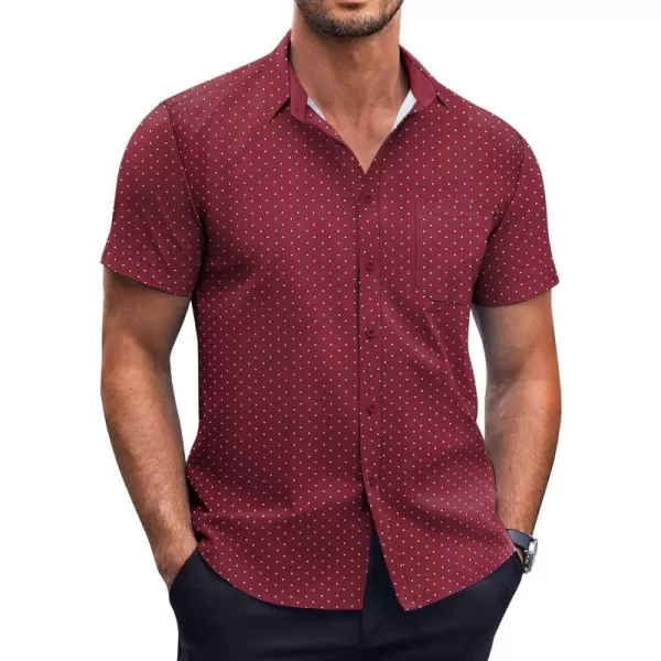 COOFANDY Men's Short Sleeve Dress Shirts Wrinkle Free Polka Dot Print Shirt Casual Button Down Shirts with Pocket