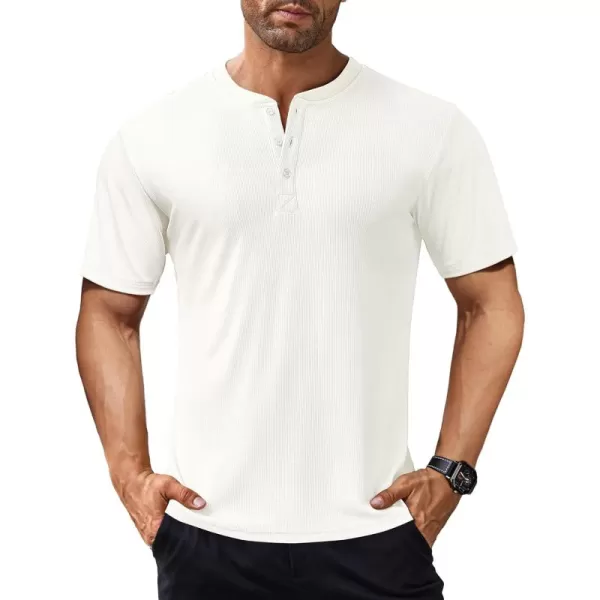 COOFANDY Men's Short Sleeve Henley Shirts Stretch Ribbed T-Shirts Fashion Casual Basic Tops
