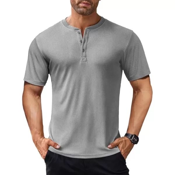 COOFANDY Men's Short Sleeve Henley Shirts Stretch Ribbed T-Shirts Fashion Casual Basic Tops