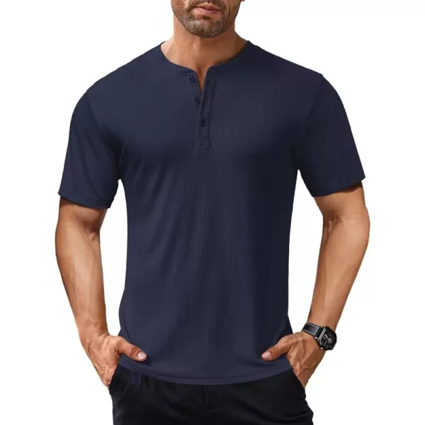 COOFANDY Men's Short Sleeve Henley Shirts Stretch Ribbed T-Shirts Fashion Casual Basic Tops