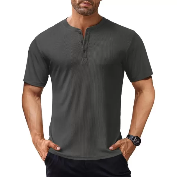 COOFANDY Men's Short Sleeve Henley Shirts Stretch Ribbed T-Shirts Fashion Casual Basic Tops