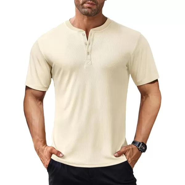 COOFANDY Men's Short Sleeve Henley Shirts Stretch Ribbed T-Shirts Fashion Casual Basic Tops