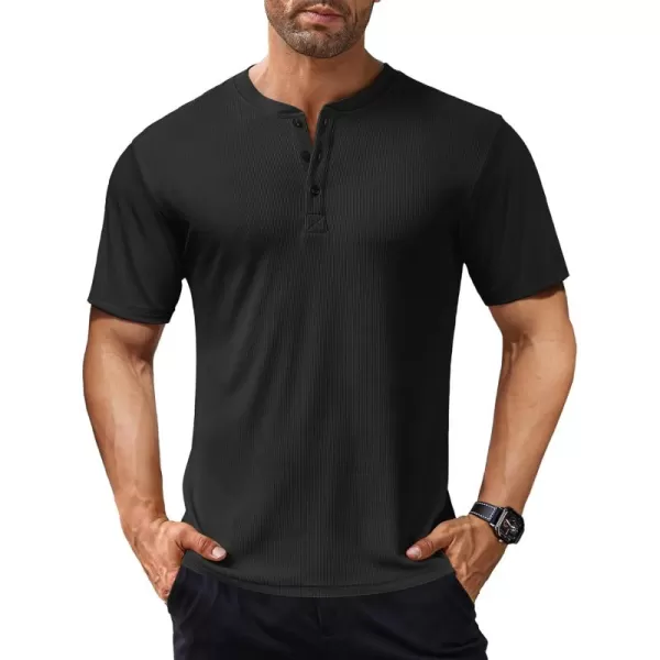 COOFANDY Men's Short Sleeve Henley Shirts Stretch Ribbed T-Shirts Fashion Casual Basic Tops