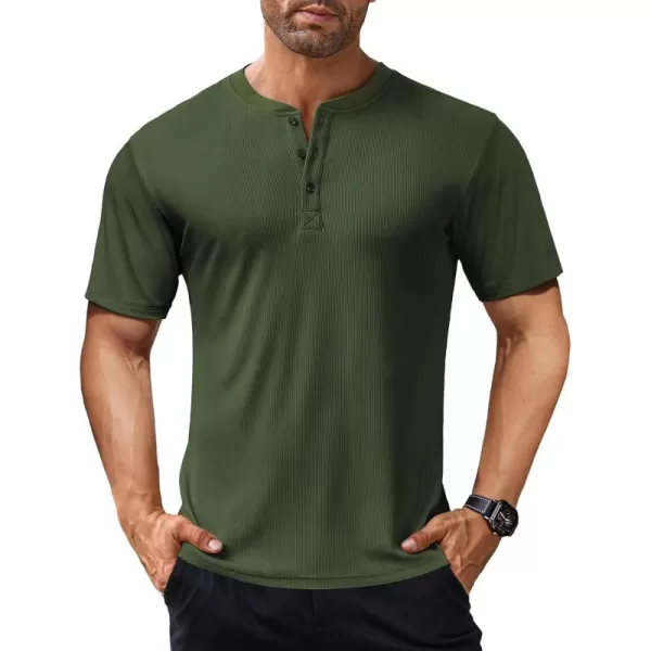 COOFANDY Men's Short Sleeve Henley Shirts Stretch Ribbed T-Shirts Fashion Casual Basic Tops