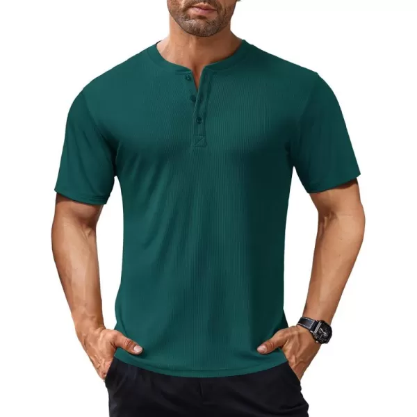 COOFANDY Men's Short Sleeve Henley Shirts Stretch Ribbed T-Shirts Fashion Casual Basic Tops