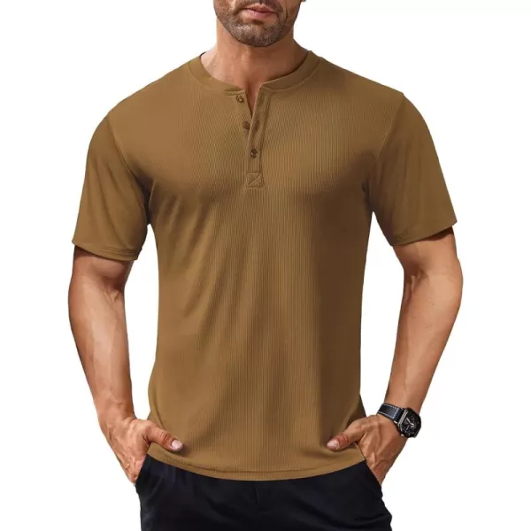 COOFANDY Men's Short Sleeve Henley Shirts Stretch Ribbed T-Shirts Fashion Casual Basic Tops