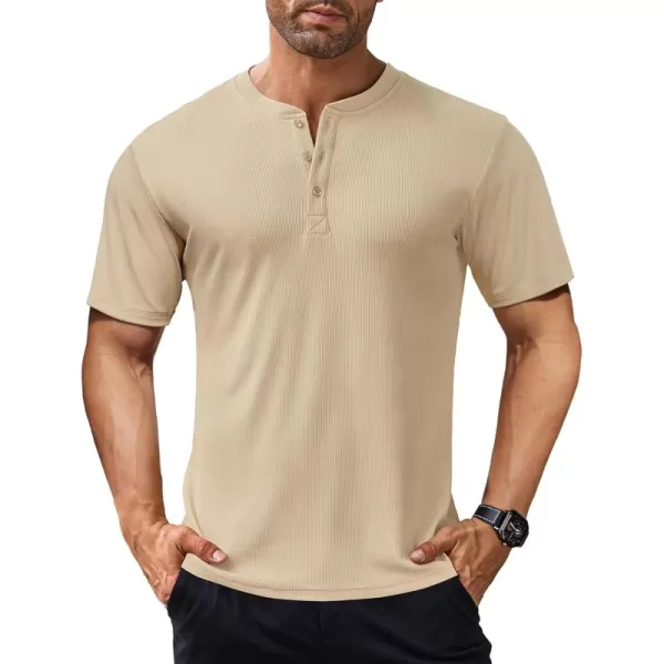 COOFANDY Men's Short Sleeve Henley Shirts Stretch Ribbed T-Shirts Fashion Casual Basic Tops