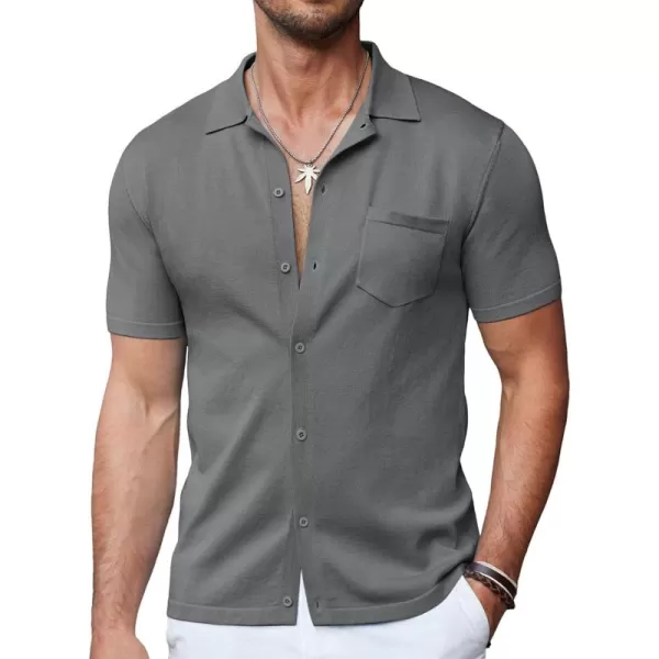 COOFANDY Men's Short Sleeve Knit Shirts Button Down Vintage Polo Casual Beach Shirt