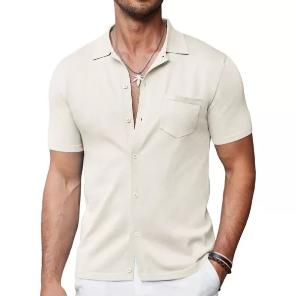 COOFANDY Men's Short Sleeve Knit Shirts Button Down Vintage Polo Casual Beach Shirt