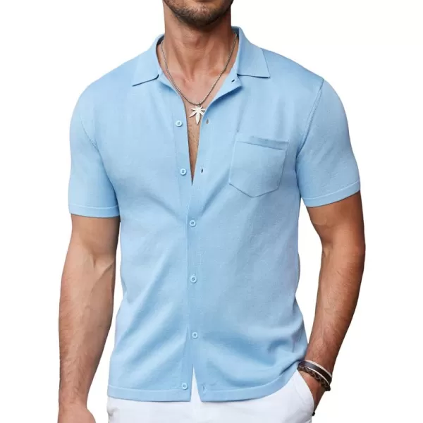 COOFANDY Men's Short Sleeve Knit Shirts Button Down Vintage Polo Casual Beach Shirt
