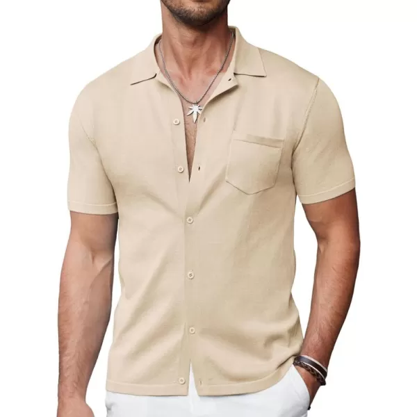 COOFANDY Men's Short Sleeve Knit Shirts Button Down Vintage Polo Casual Beach Shirt