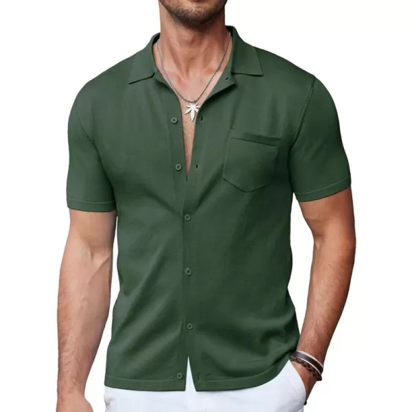 COOFANDY Men's Short Sleeve Knit Shirts Button Down Vintage Polo Casual Beach Shirt