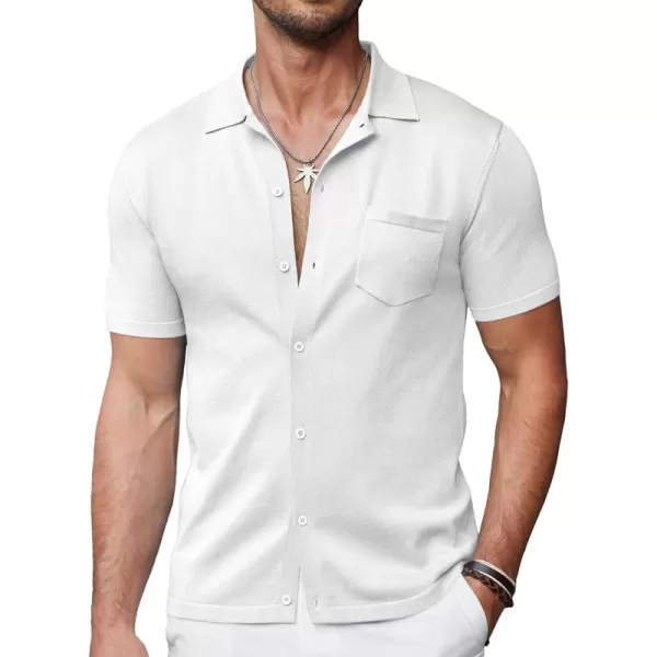 COOFANDY Men's Short Sleeve Knit Shirts Button Down Vintage Polo Casual Beach Shirt