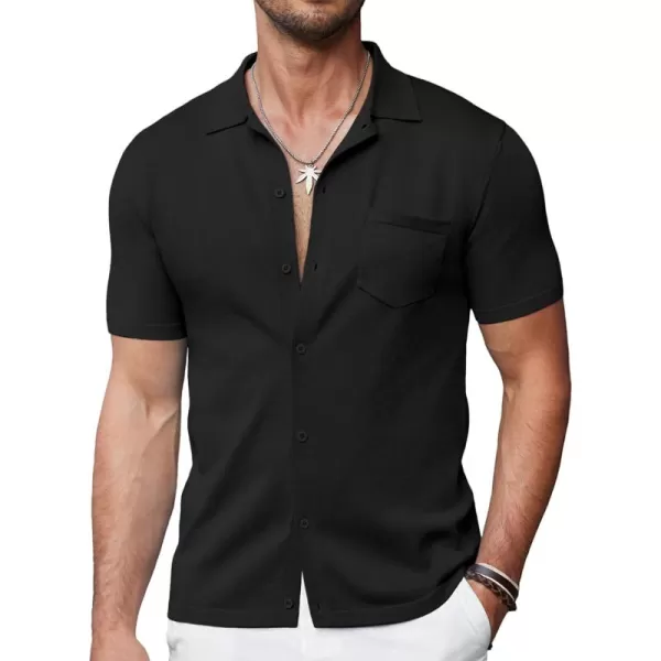 COOFANDY Men's Short Sleeve Knit Shirts Button Down Vintage Polo Casual Beach Shirt