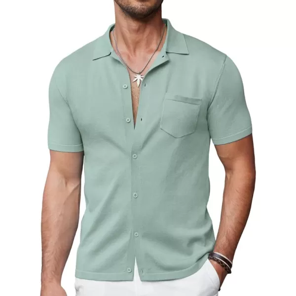 COOFANDY Men's Short Sleeve Knit Shirts Button Down Vintage Polo Casual Beach Shirt