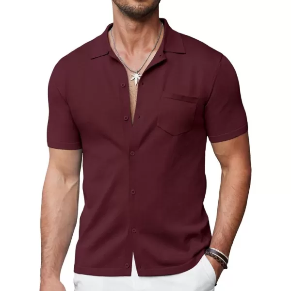 COOFANDY Men's Short Sleeve Knit Shirts Button Down Vintage Polo Casual Beach Shirt