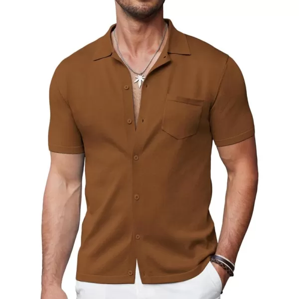 COOFANDY Men's Short Sleeve Knit Shirts Button Down Vintage Polo Casual Beach Shirt