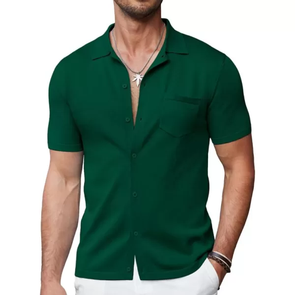 COOFANDY Men's Short Sleeve Knit Shirts Button Down Vintage Polo Casual Beach Shirt