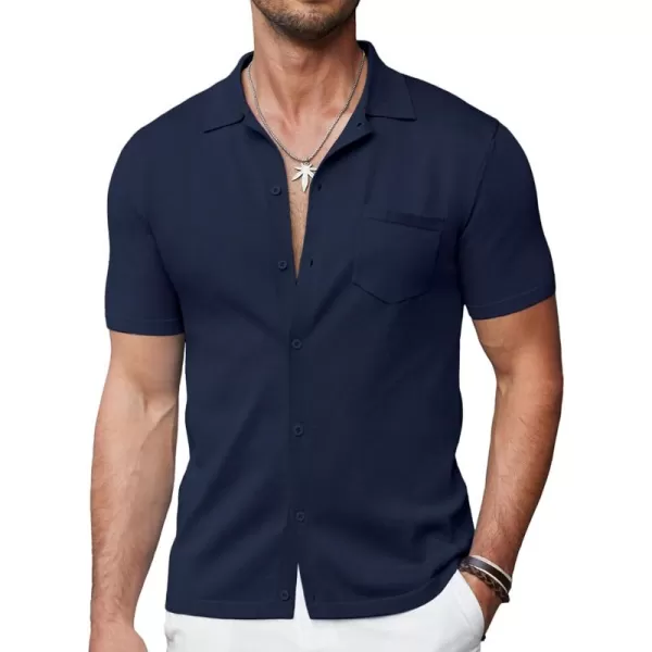 COOFANDY Men's Short Sleeve Knit Shirts Button Down Vintage Polo Casual Beach Shirt
