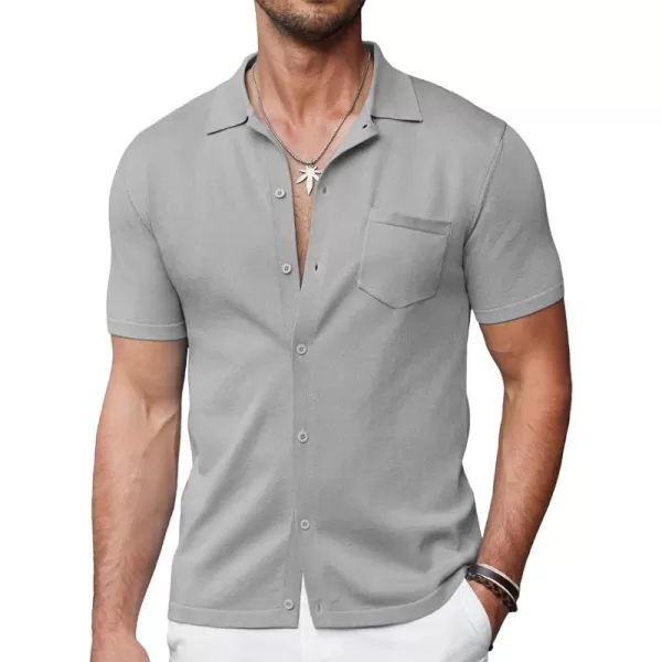 COOFANDY Men's Short Sleeve Knit Shirts Button Down Vintage Polo Casual Beach Shirt