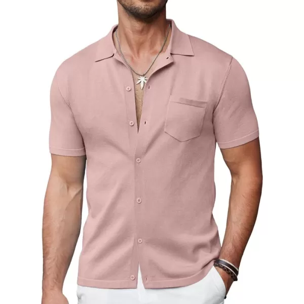 COOFANDY Men's Short Sleeve Knit Shirts Button Down Vintage Polo Casual Beach Shirt