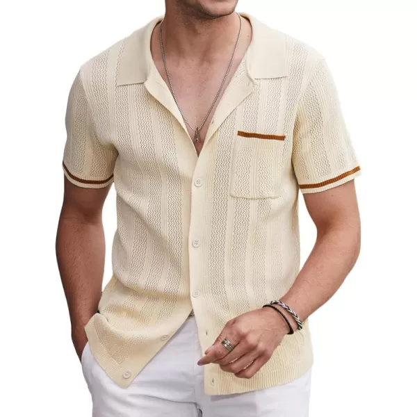 COOFANDY Men's Short Sleeve Knit Shirts Vintage Button Down Polo Shirt Casual Beach Tops