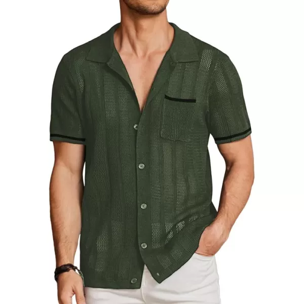COOFANDY Men's Short Sleeve Knit Shirts Vintage Button Down Polo Shirt Casual Beach Tops