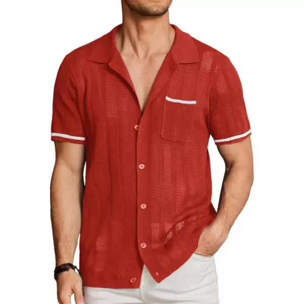 COOFANDY Men's Short Sleeve Knit Shirts Vintage Button Down Polo Shirt Casual Beach Tops