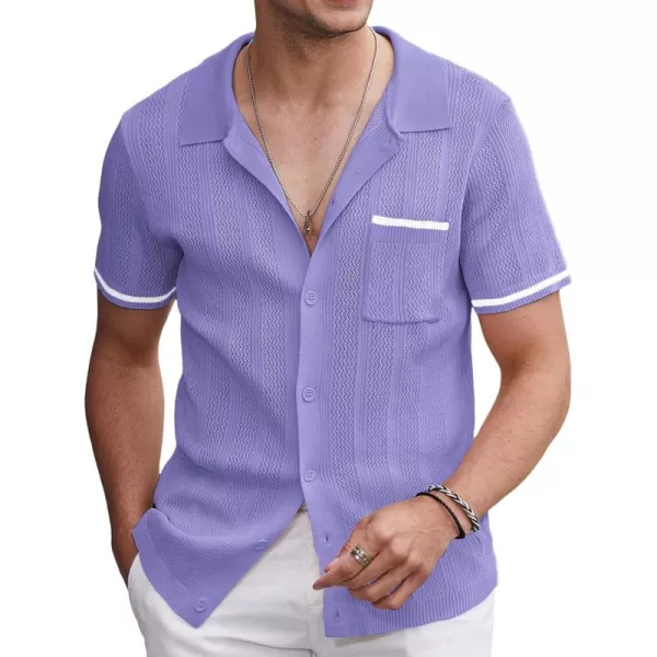 COOFANDY Men's Short Sleeve Knit Shirts Vintage Button Down Polo Shirt Casual Beach Tops
