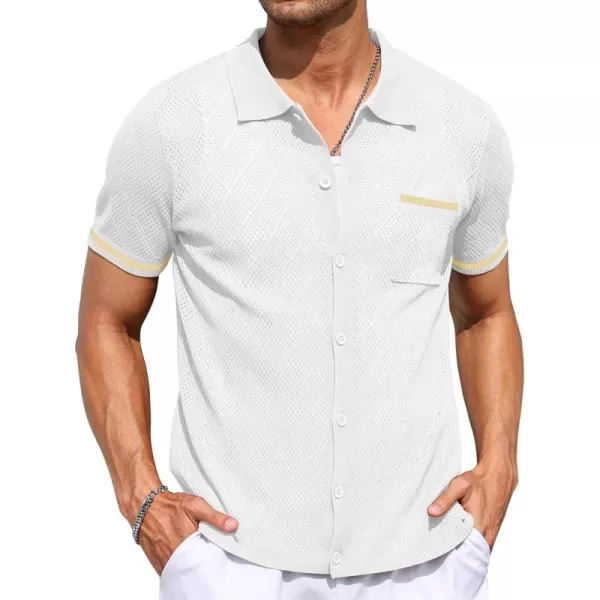 COOFANDY Men's Short Sleeve Knit Shirts Vintage Button Down Polo Shirt Casual Beach Tops