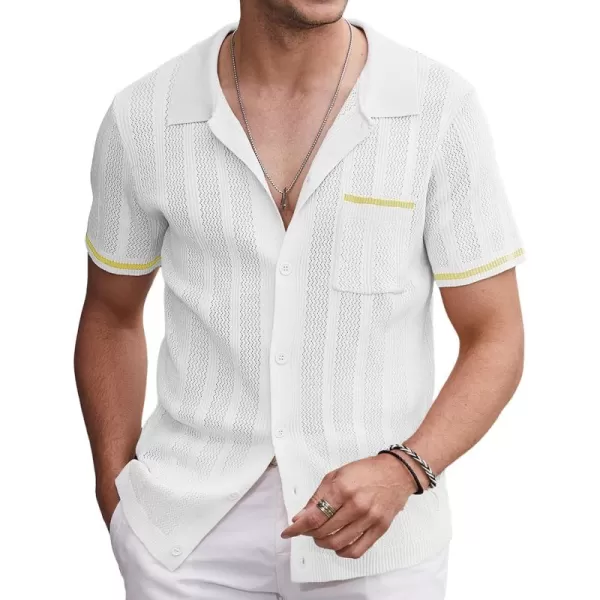 COOFANDY Men's Short Sleeve Knit Shirts Vintage Button Down Polo Shirt Casual Beach Tops