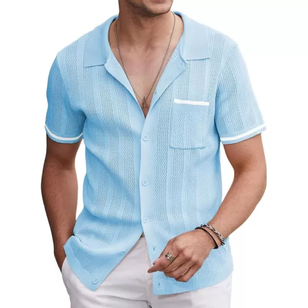 COOFANDY Men's Short Sleeve Knit Shirts Vintage Button Down Polo Shirt Casual Beach Tops