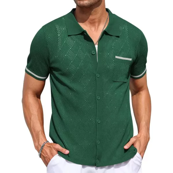 COOFANDY Men's Short Sleeve Knit Shirts Vintage Button Down Polo Shirt Casual Beach Tops