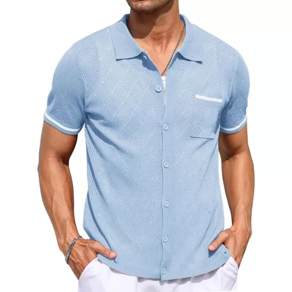 COOFANDY Men's Short Sleeve Knit Shirts Vintage Button Down Polo Shirt Casual Beach Tops