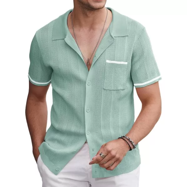 COOFANDY Men's Short Sleeve Knit Shirts Vintage Button Down Polo Shirt Casual Beach Tops