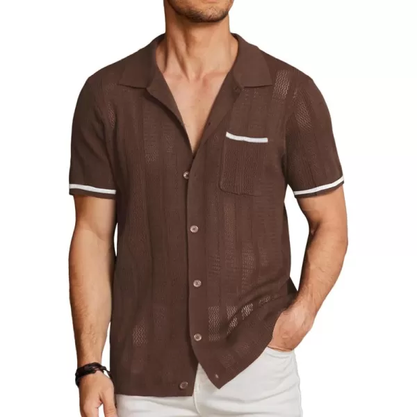 COOFANDY Men's Short Sleeve Knit Shirts Vintage Button Down Polo Shirt Casual Beach Tops