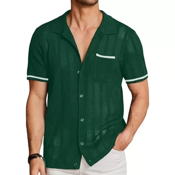 COOFANDY Men's Short Sleeve Knit Shirts Vintage Button Down Polo Shirt Casual Beach Tops