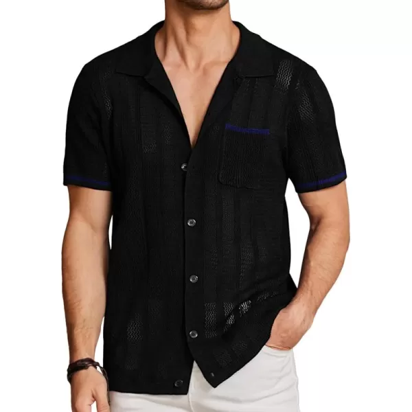 COOFANDY Men's Short Sleeve Knit Shirts Vintage Button Down Polo Shirt Casual Beach Tops