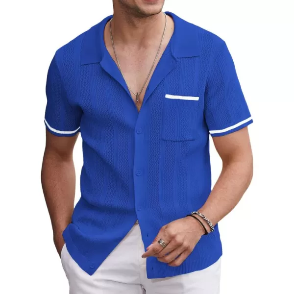 COOFANDY Men's Short Sleeve Knit Shirts Vintage Button Down Polo Shirt Casual Beach Tops