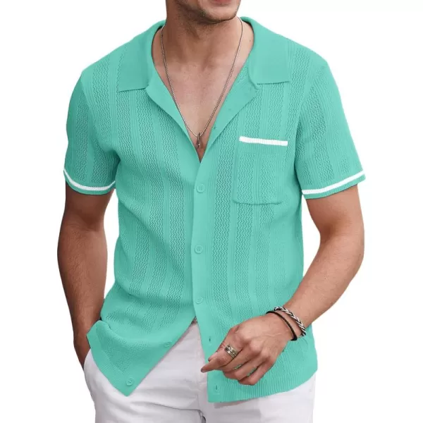 COOFANDY Men's Short Sleeve Knit Shirts Vintage Button Down Polo Shirt Casual Beach Tops