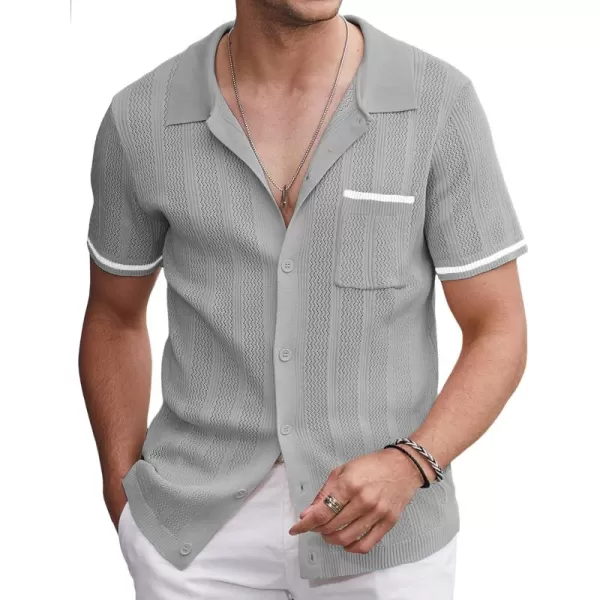 COOFANDY Men's Short Sleeve Knit Shirts Vintage Button Down Polo Shirt Casual Beach Tops