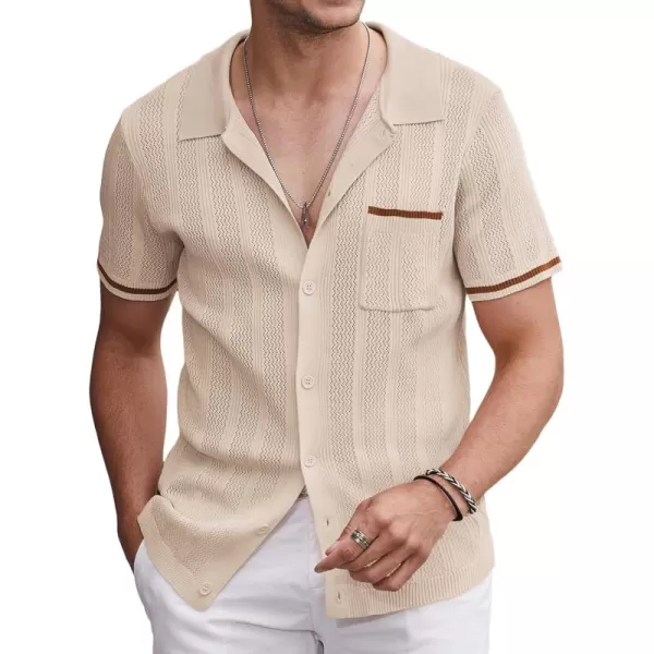 COOFANDY Men's Short Sleeve Knit Shirts Vintage Button Down Polo Shirt Casual Beach Tops