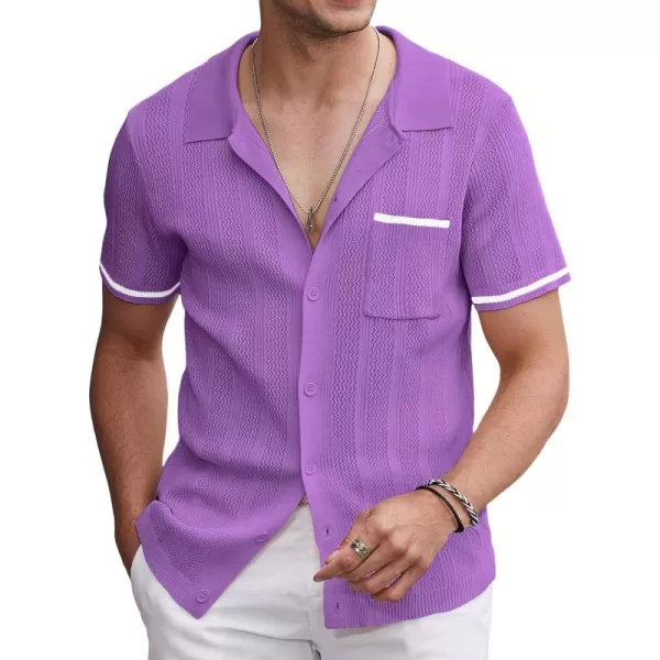 COOFANDY Men's Short Sleeve Knit Shirts Vintage Button Down Polo Shirt Casual Beach Tops